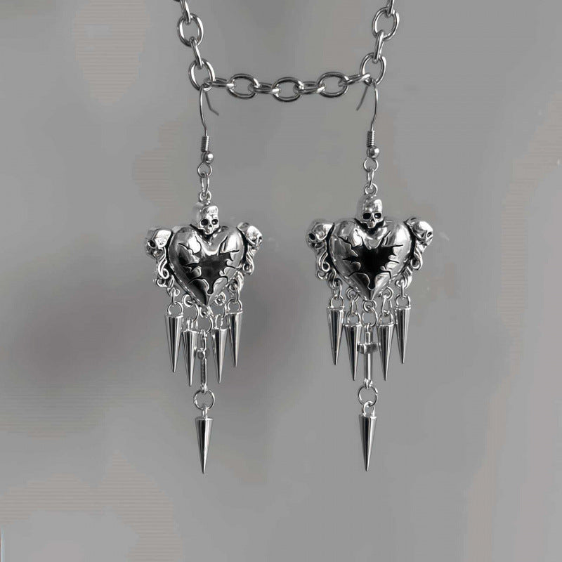 Heart Shape Earrings For Women In Gothic Style With Red Alloy Design And 304 Stainless Steel Ear Pins