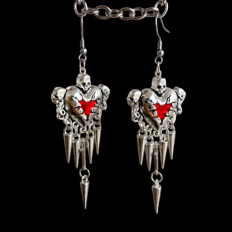 Heart Shape Earrings For Women In Gothic Style With Red Alloy Design And 304 Stainless Steel Ear Pins