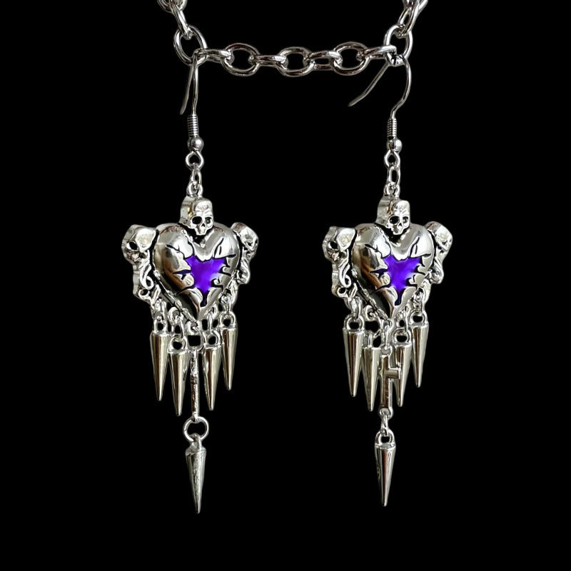 Heart Shape Earrings For Women In Gothic Style With Red Alloy Design And 304 Stainless Steel Ear Pins