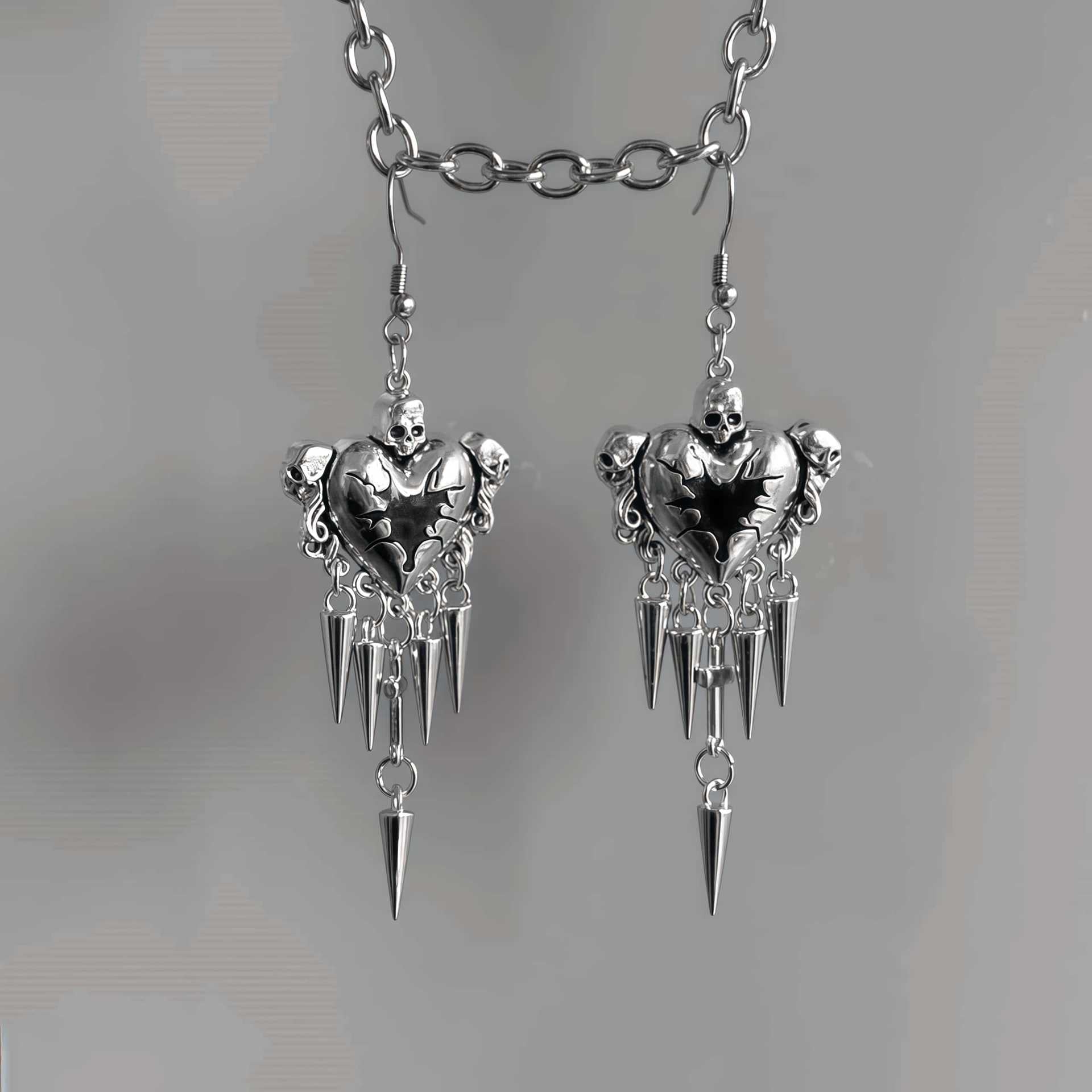 Heart Shape Earrings For Women In Gothic Style With Red Alloy Design And 304 Stainless Steel Ear Pins