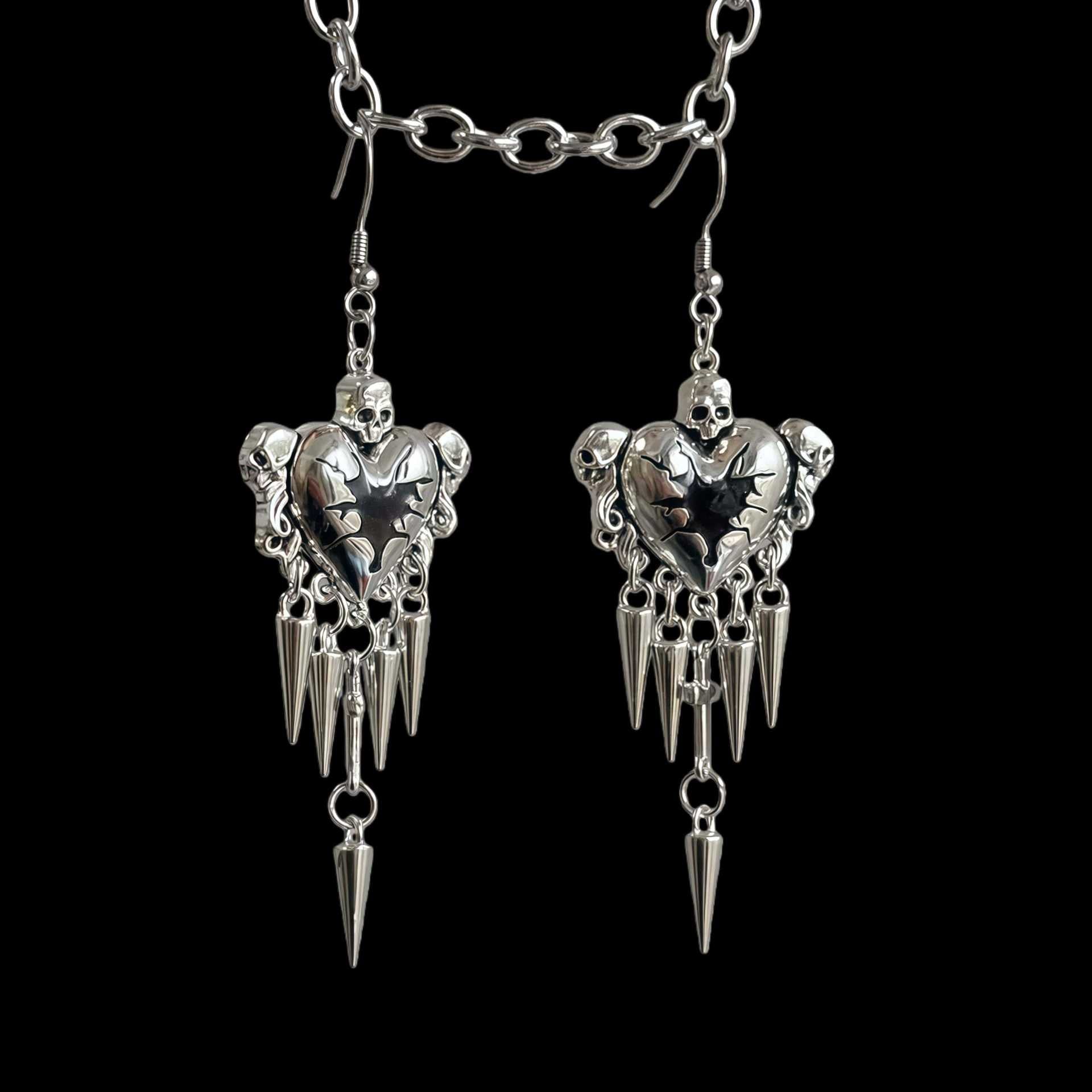 Heart Shape Earrings For Women In Gothic Style With Red Alloy Design And 304 Stainless Steel Ear Pins