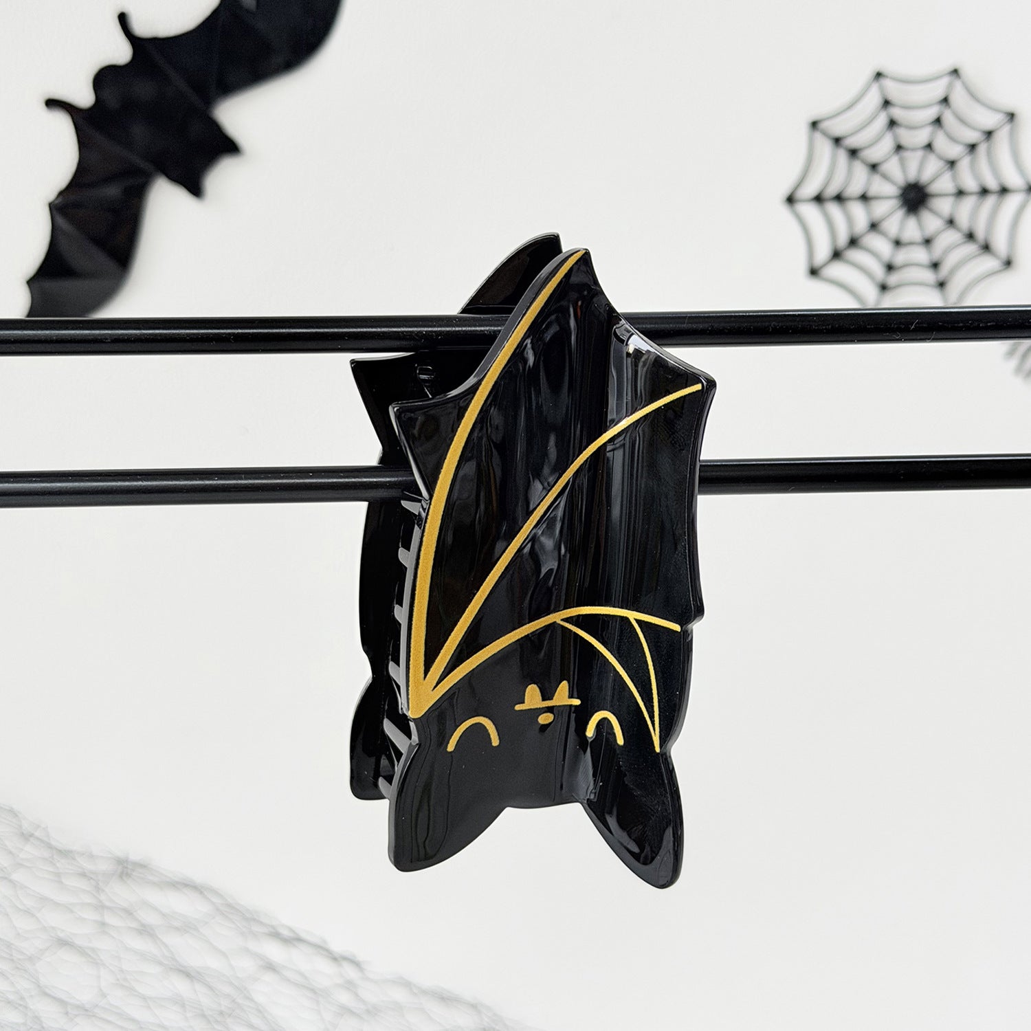 Funny Bat Hair Claw For Women In Black & Red Acrylic, Halloween Hairpin Accessory
