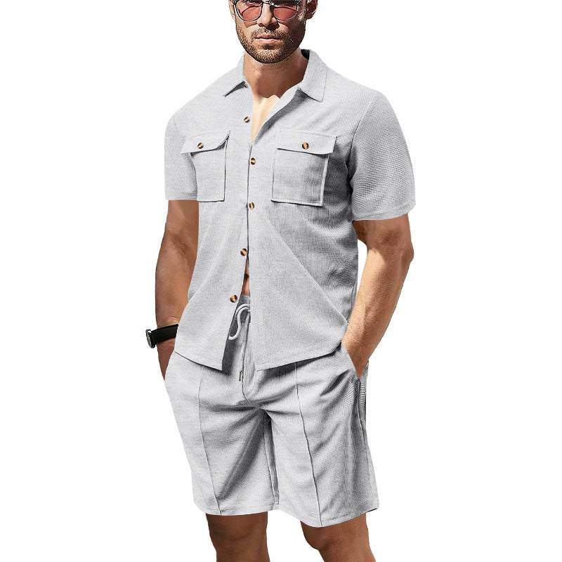 Men's Casual Solid Color White Polyester Shorts Co-ord Set With Pocket, Perfect For Casual Wear