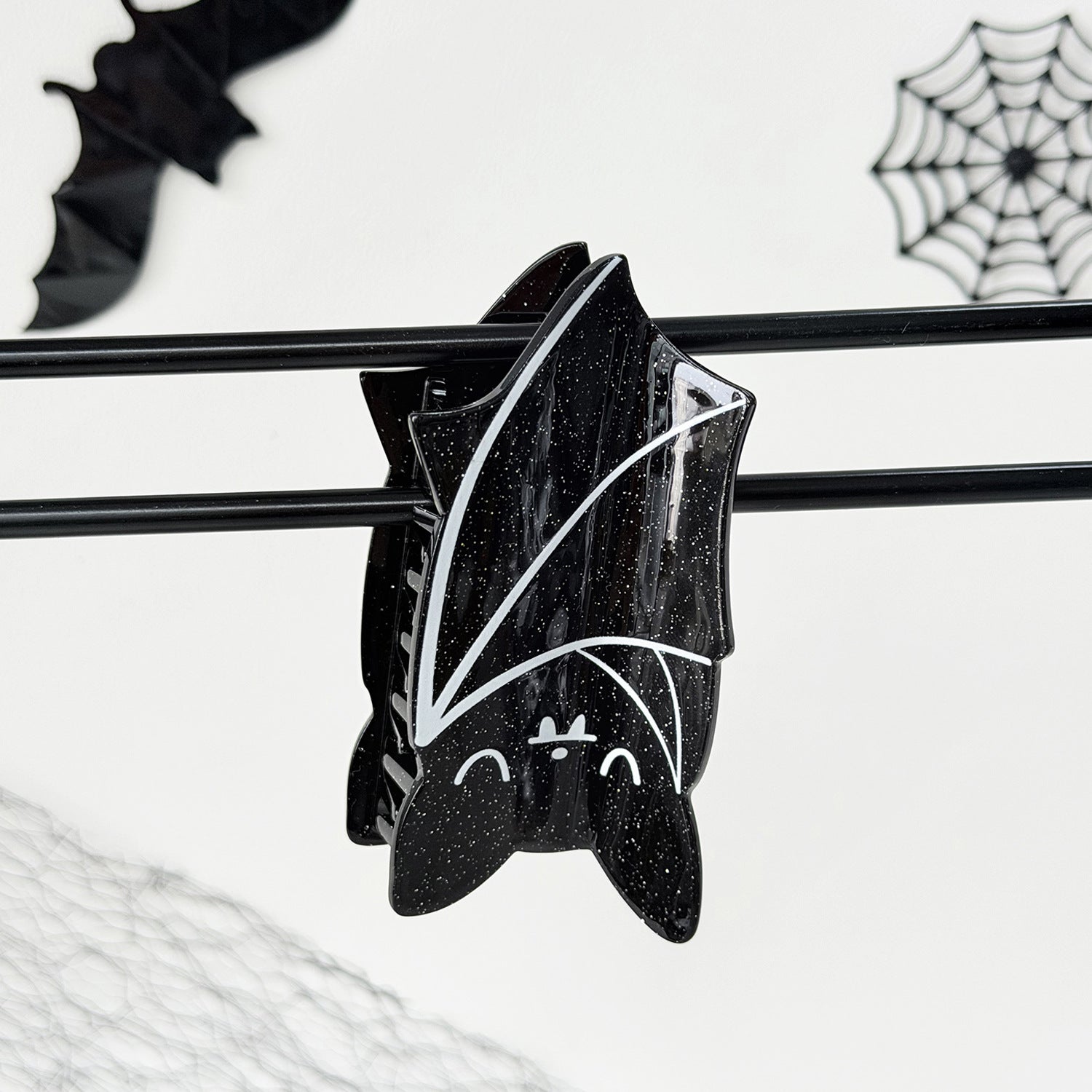 Funny Bat Hair Claw For Women In Black & Red Acrylic, Halloween Hairpin Accessory
