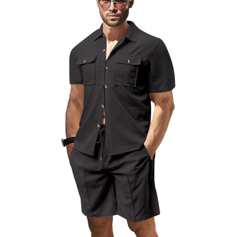 Men's Casual Solid Color White Polyester Shorts Co-ord Set With Pocket, Perfect For Casual Wear