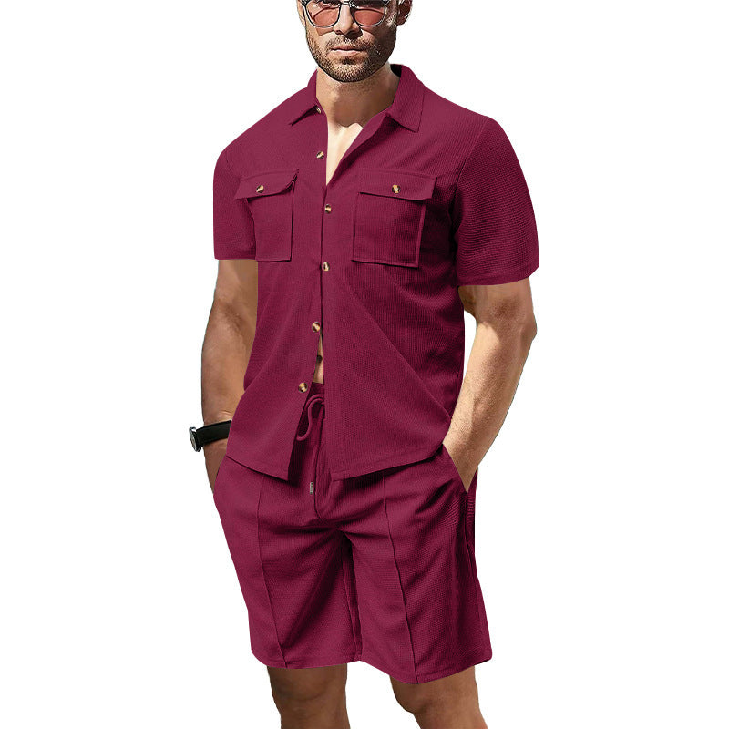 Men's Casual Solid Color White Polyester Shorts Co-ord Set With Pocket, Perfect For Casual Wear