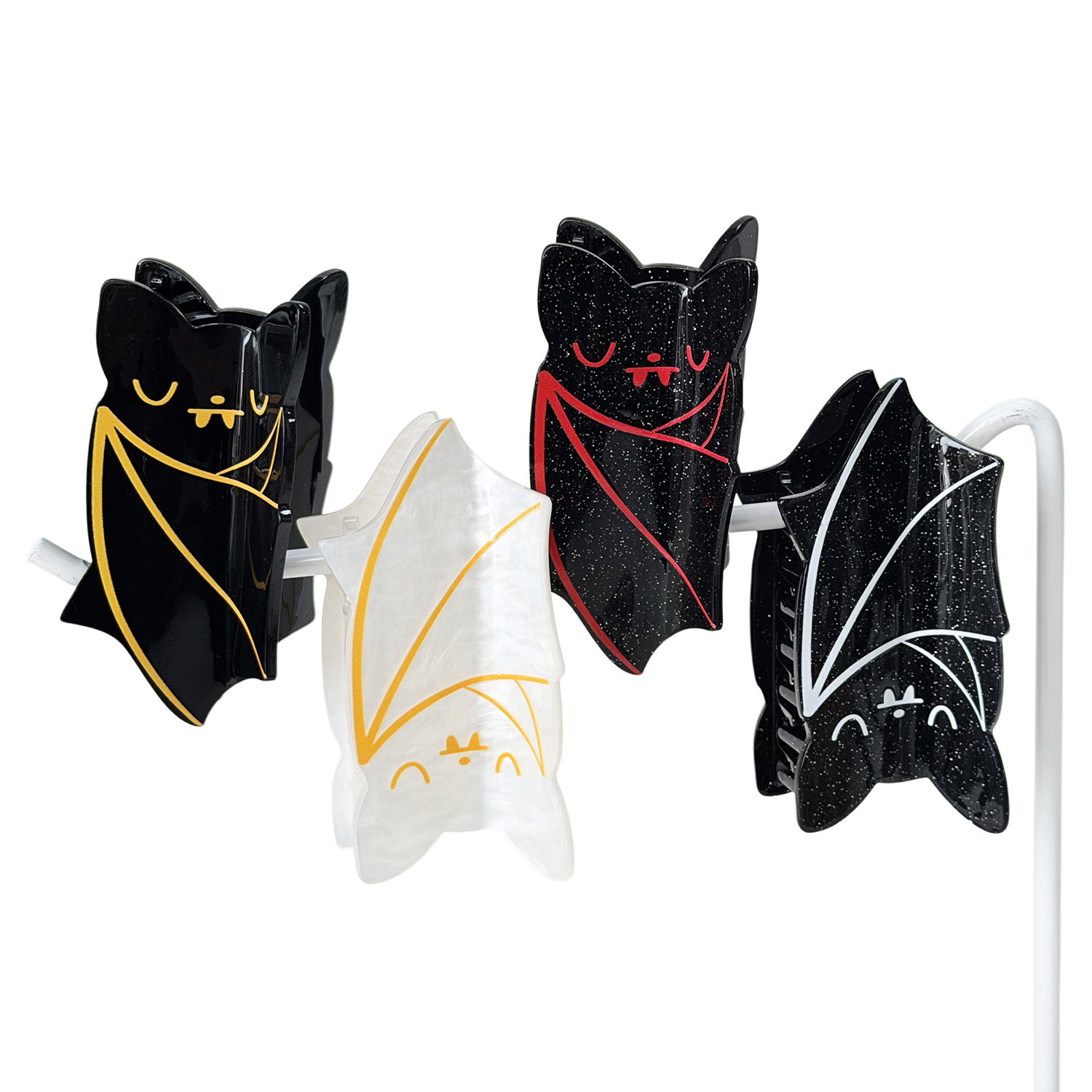Funny Bat Hair Claw For Women In Black & Red Acrylic, Halloween Hairpin Accessory