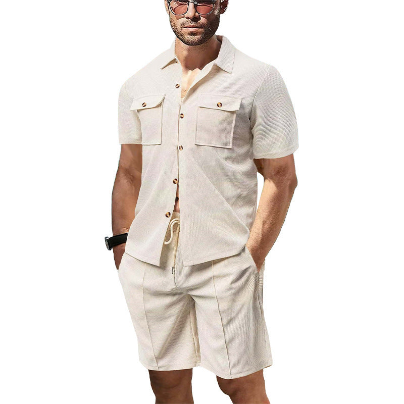 Men's Casual Solid Color White Polyester Shorts Co-ord Set With Pocket, Perfect For Casual Wear