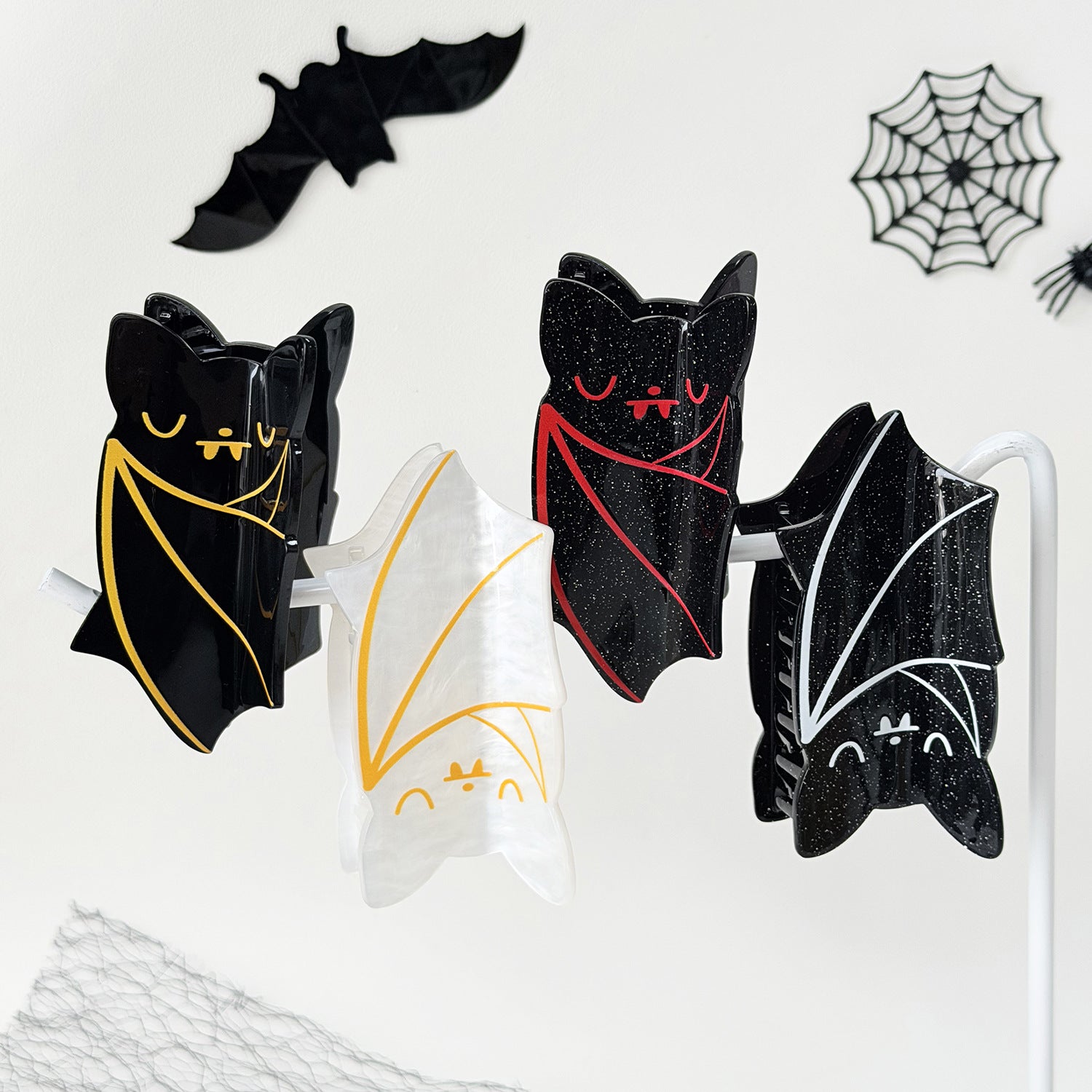 Funny Bat Hair Claw For Women In Black & Red Acrylic, Halloween Hairpin Accessory
