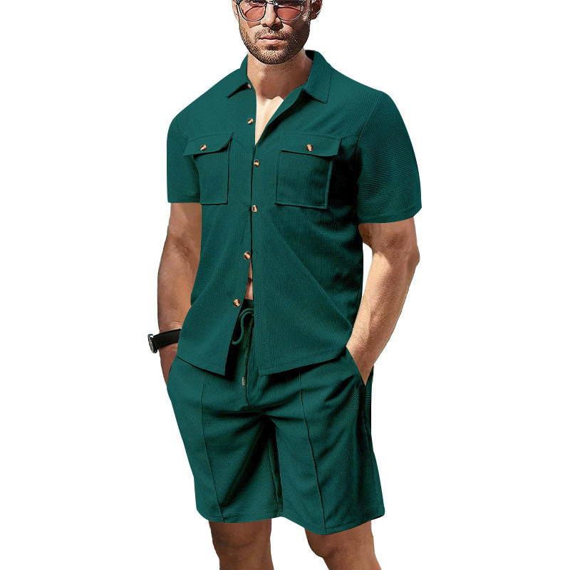 Men's Casual Solid Color White Polyester Shorts Co-ord Set With Pocket, Perfect For Casual Wear
