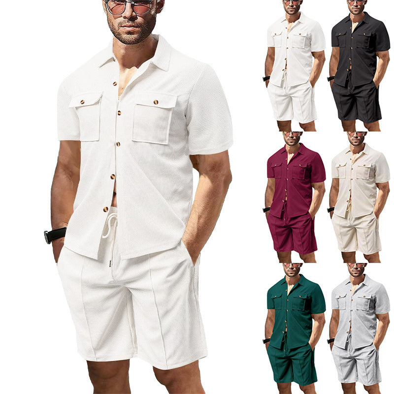 Men's Casual Solid Color White Polyester Shorts Co-ord Set With Pocket, Perfect For Casual Wear