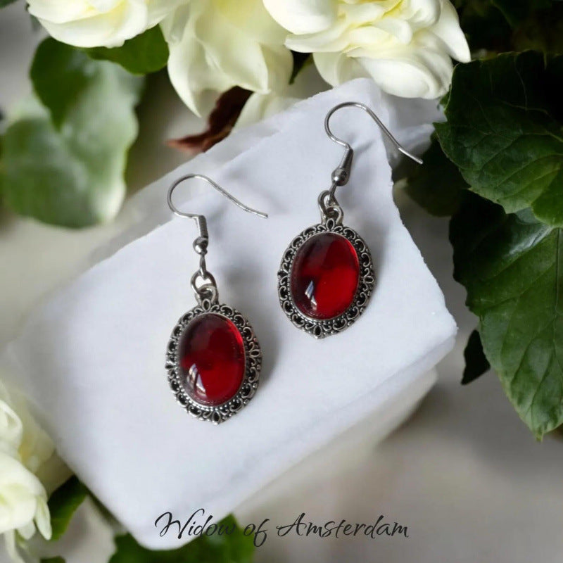Starburst Gothic Earrings For Women In Wine Red Zinc Alloy With Glass Inlay