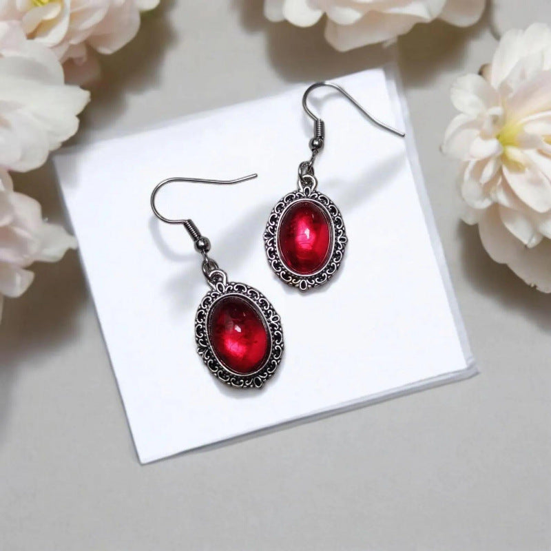 Starburst Gothic Earrings For Women In Wine Red Zinc Alloy With Glass Inlay
