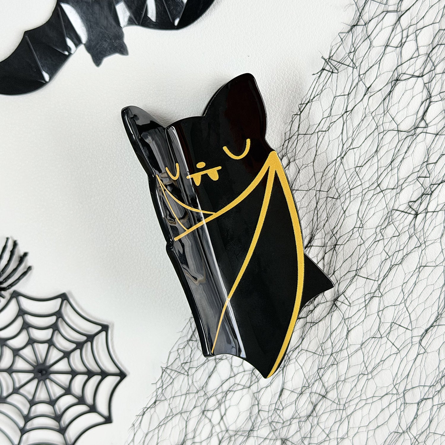 Funny Bat Hair Claw For Women In Black & Red Acrylic, Halloween Hairpin Accessory