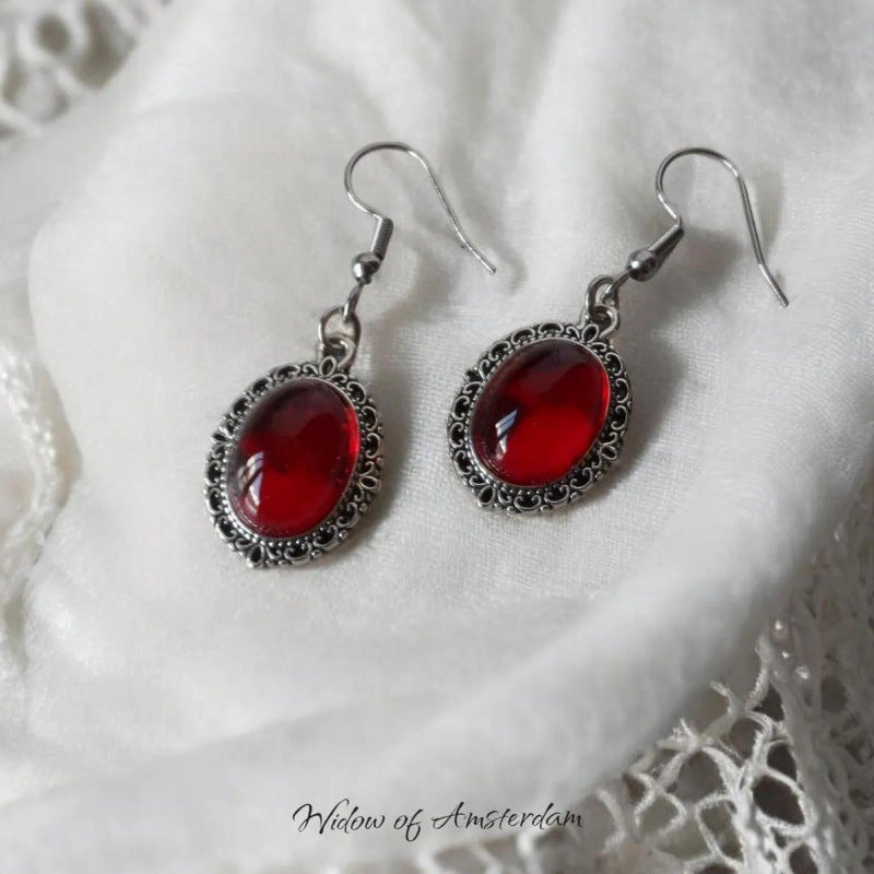 Starburst Gothic Earrings For Women In Wine Red Zinc Alloy With Glass Inlay
