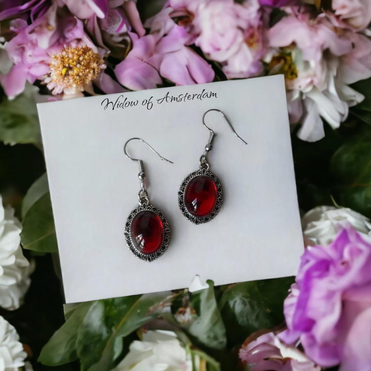 Starburst Gothic Earrings For Women In Wine Red Zinc Alloy With Glass Inlay