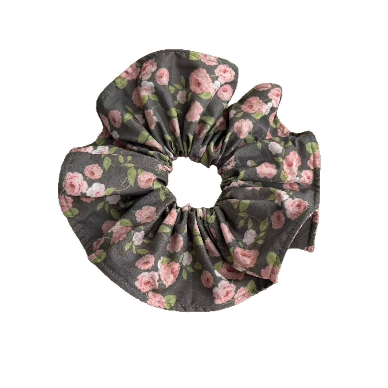 Ditsy Floral French Style Scrunchie For Women In Dark Blue, Made Of Polyester, Perfect For  Spring And Summer