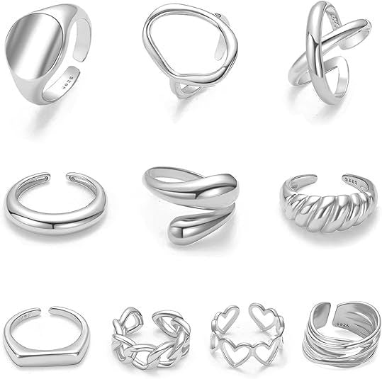 Geometric Open Rings For Women In Gold Brass, 12 Pieces Set