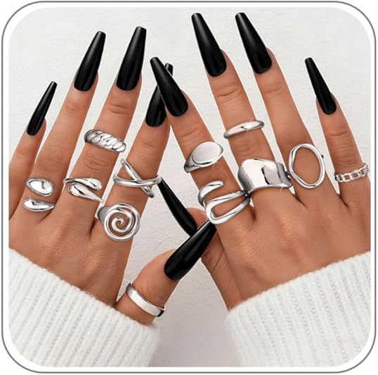 Geometric Open Rings For Women In Gold Brass, 12 Pieces Set