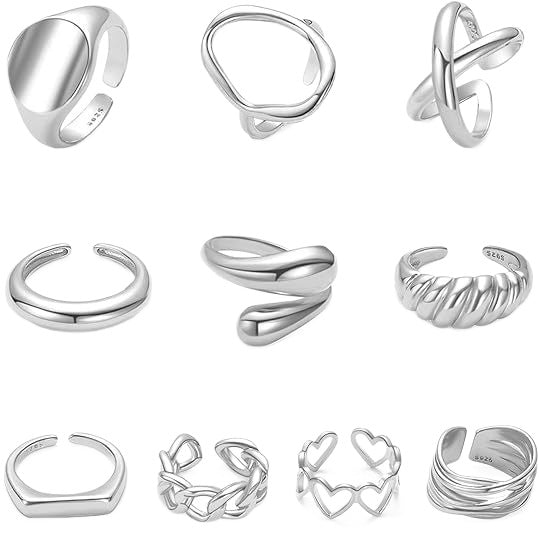 Geometric Open Rings For Women In Gold Brass, 12 Pieces Set