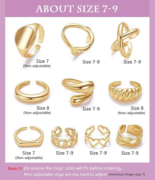Geometric Open Rings For Women In Gold Brass, 12 Pieces Set