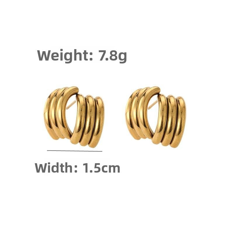 C Shape Stud Earrings For Unisex Featuring Electroplated Gold Finish With 304 Stainless Steel Ear Pins In Titanium Steel