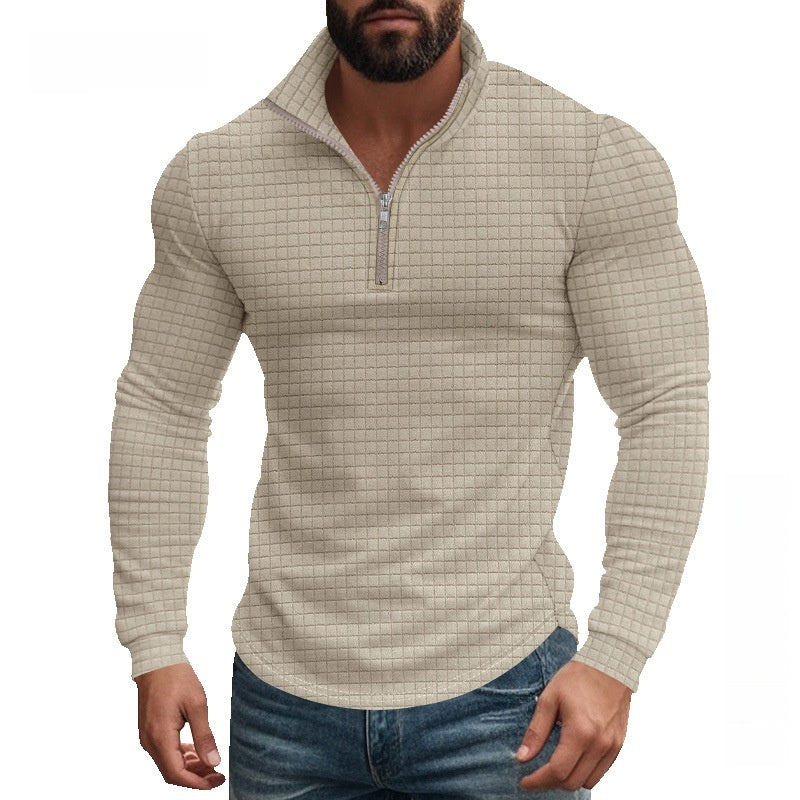 Men's Gingham Long Sleeve Hoodie In White Cotton Blends Featuring Jacquard Craft