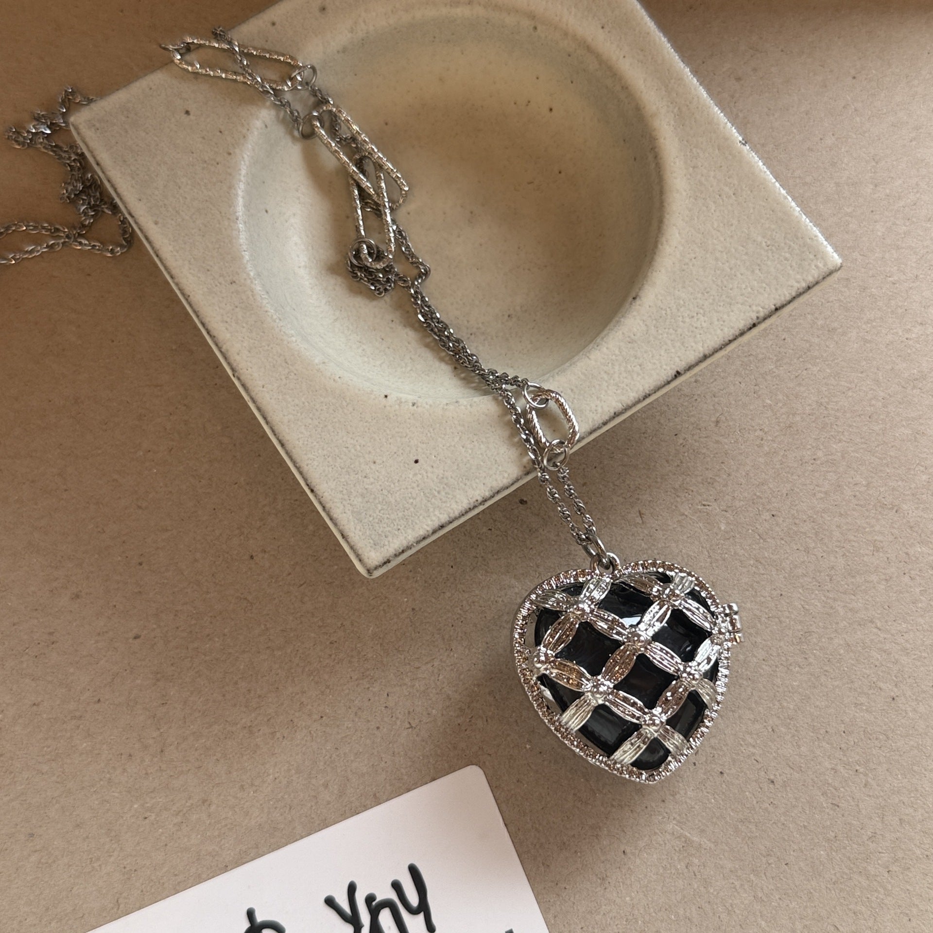 Handmade Heart Shape Sweater Chain Necklace In Silver Alloy Featuring Natural Moonstone Pendant For Unisex