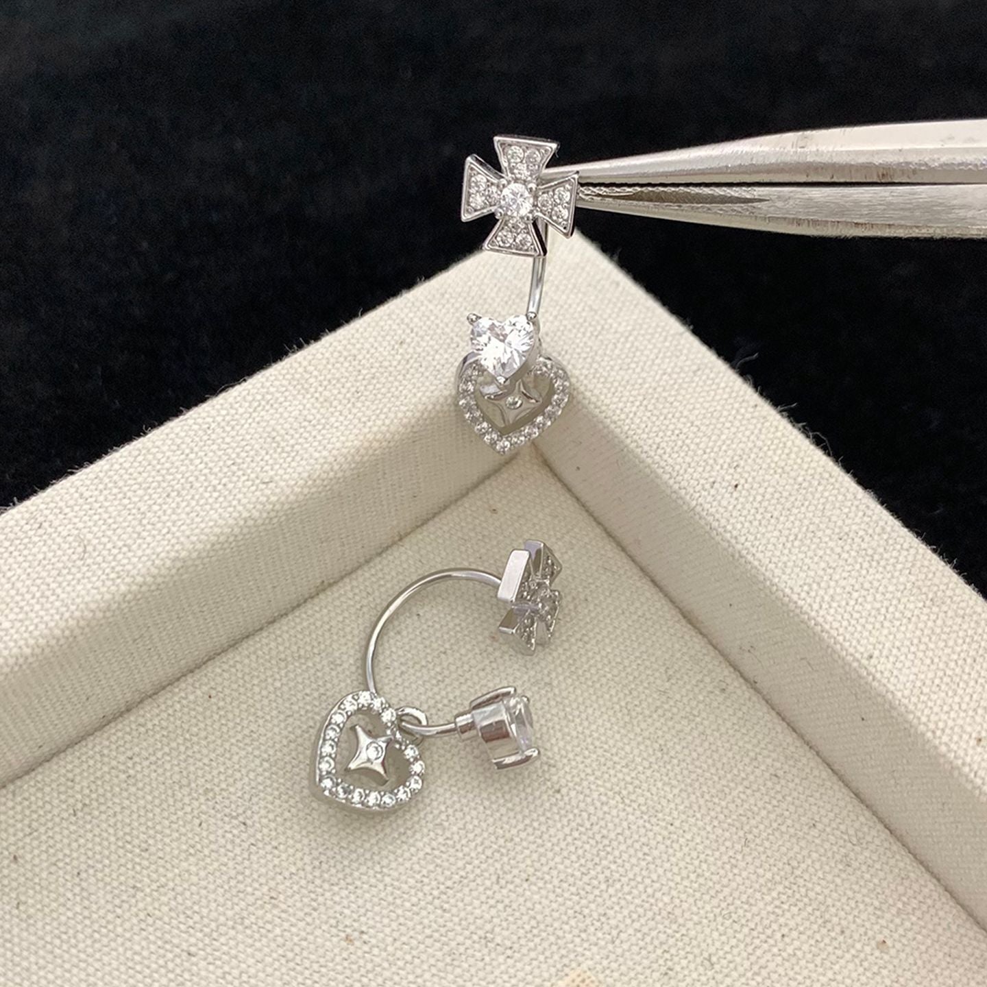 Cross Drop Earrings With Titanium Steel Posts, Platinum Plated And Zircon Inlay, Unisex Design