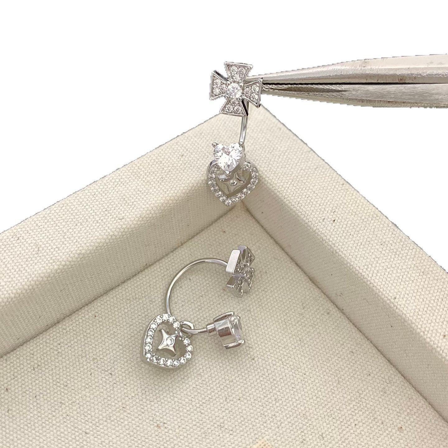 Cross Drop Earrings With Titanium Steel Posts, Platinum Plated And Zircon Inlay, Unisex Design
