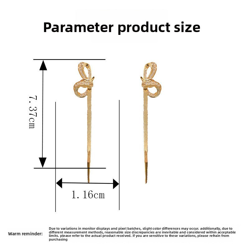 Bow Tie Tassel Drop Earrings For Women With Copper Ear Pins, Real Gold Plated And Zircon Inlay