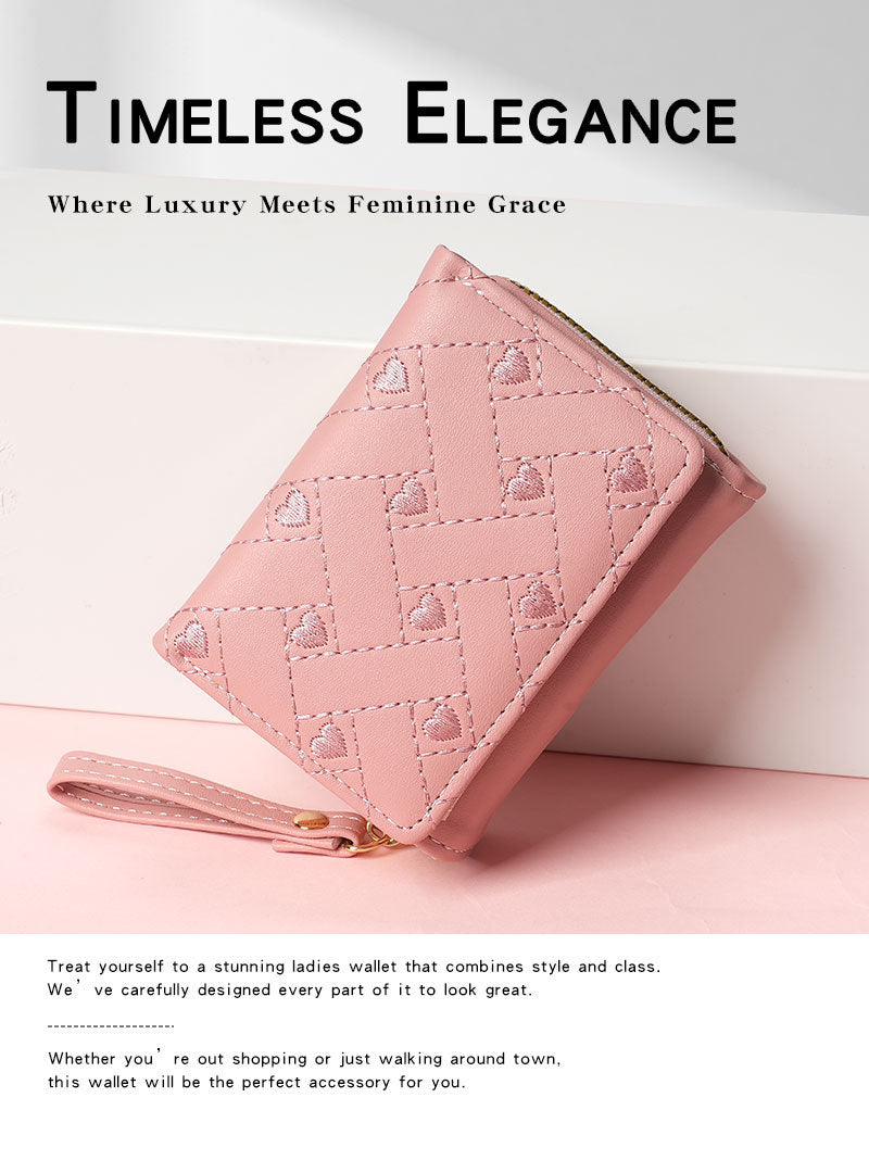 Heart Shape Women’s Card Holder In Pu Leather Featuring Embroidery Detail