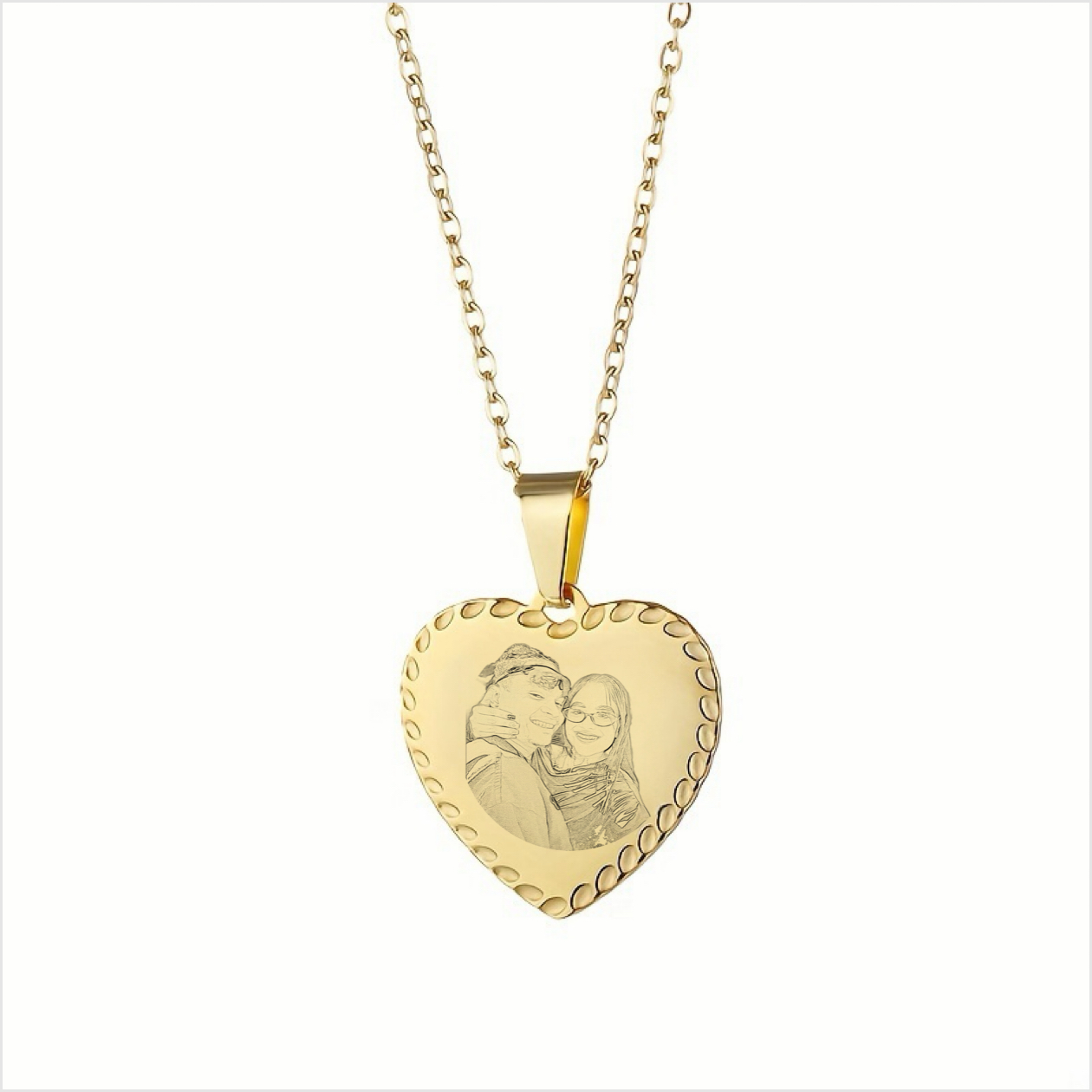 Laser Engraving Pendant Necklace For Women, 18K Gold Plated PVD 304 Stainless Steel With Cable Chain