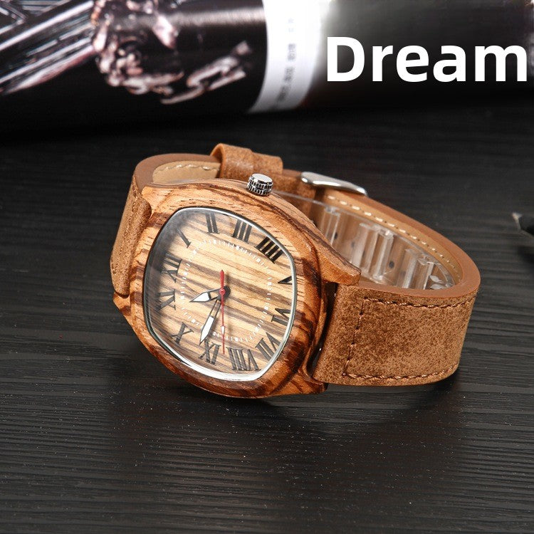Men's Quartz Watch With Genuine Leather Strap And Pin Buckle, Featuring Tempered Glass Mirror And Pointer Display