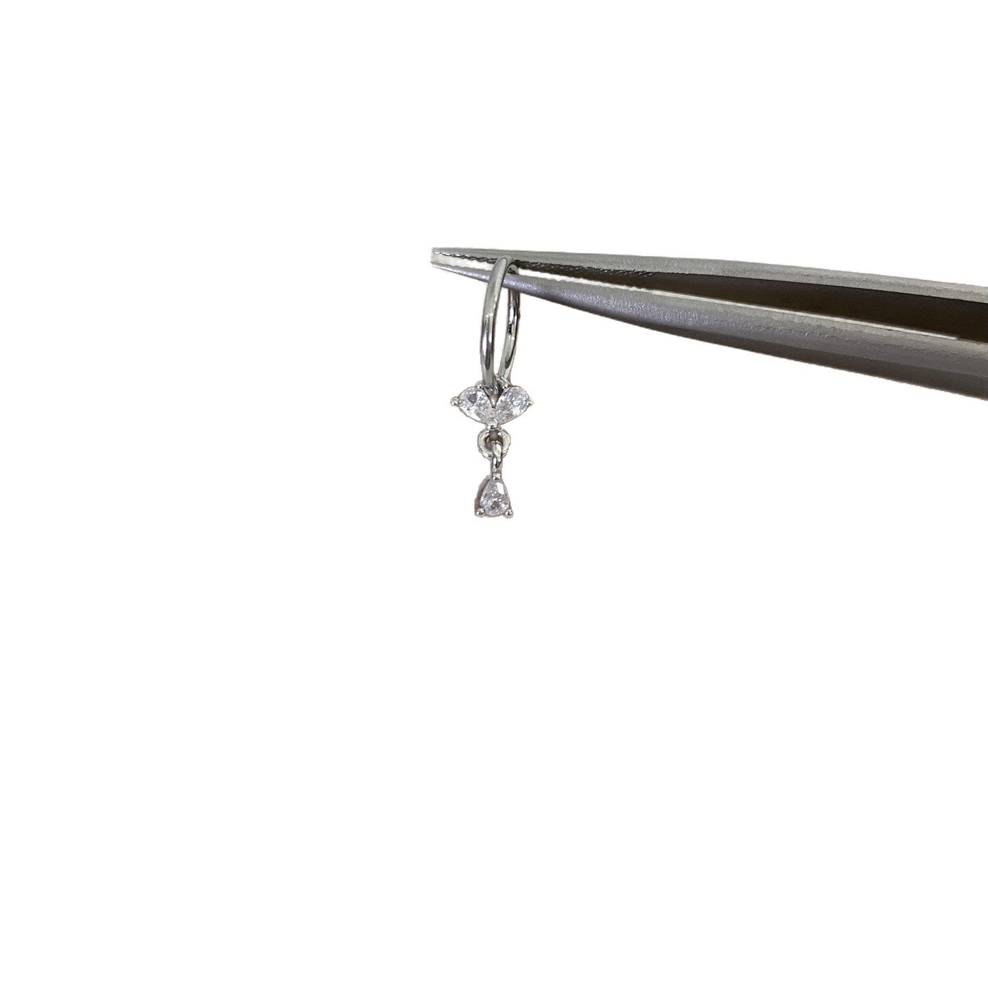 Heart Shape Hoop Earrings In Titanium Steel With Platinum Plated Finish And Zircon Inlay, 316L Stainless Steel Posts Unisex