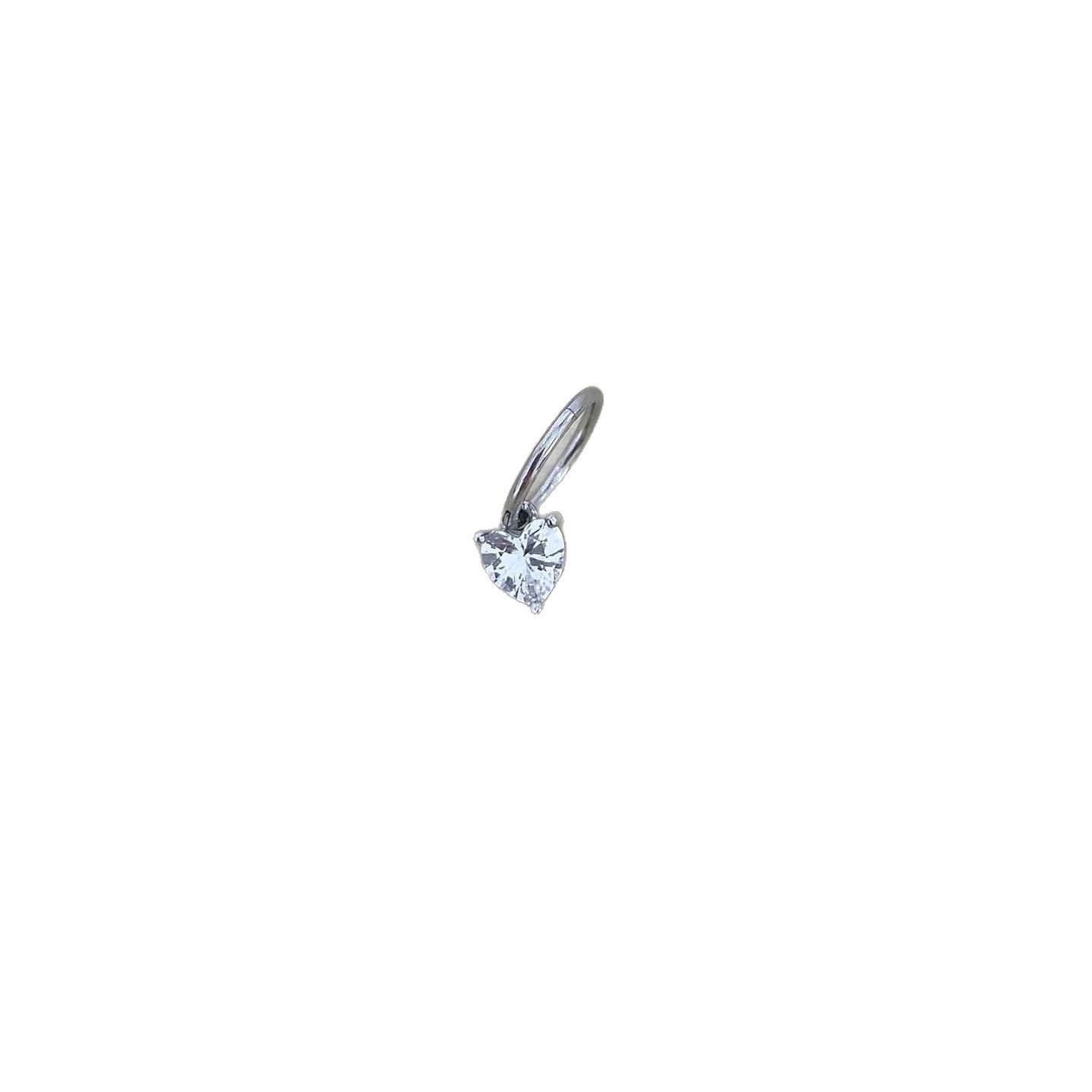 Heart Shape Hoop Earrings In 316L Stainless Steel With Zircon Inlay, Simple Style Unisex Design