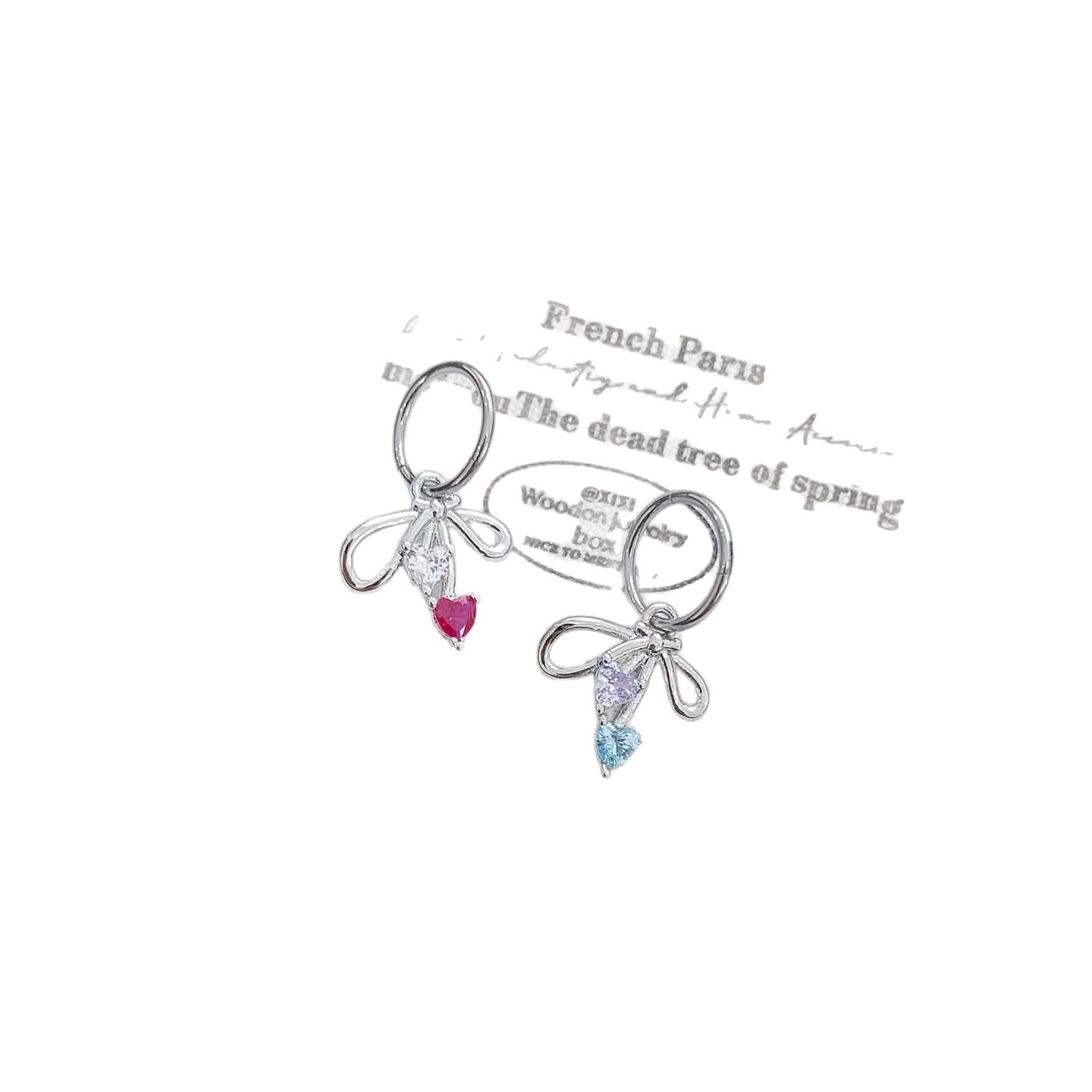 Heart Shape Asymmetrical Earrings In Titanium Steel With Zircon Inlay, Featuring 316L Stainless Steel Posts For Unisex Wear