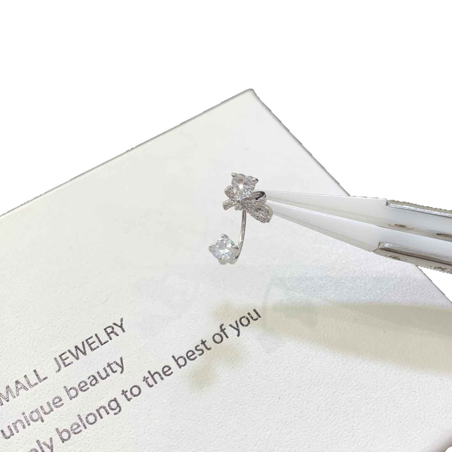 Asymmetrical Bow Tie Earrings In Titanium Steel With Zircon Inlay, Simple Style Unisex Design