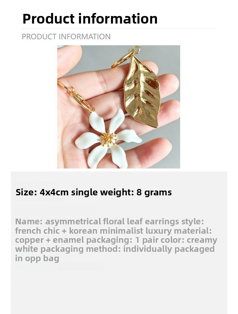 Ivory Enamel Flowers Earrings For Women With Copper Ear Pins, Elegant Floral Design