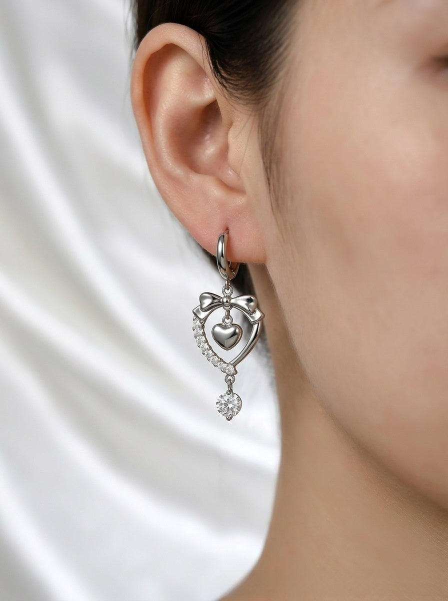 Heart Shape Hoop Earrings For Women In Silver Featuring Copper Ear Pins, 1 Pair