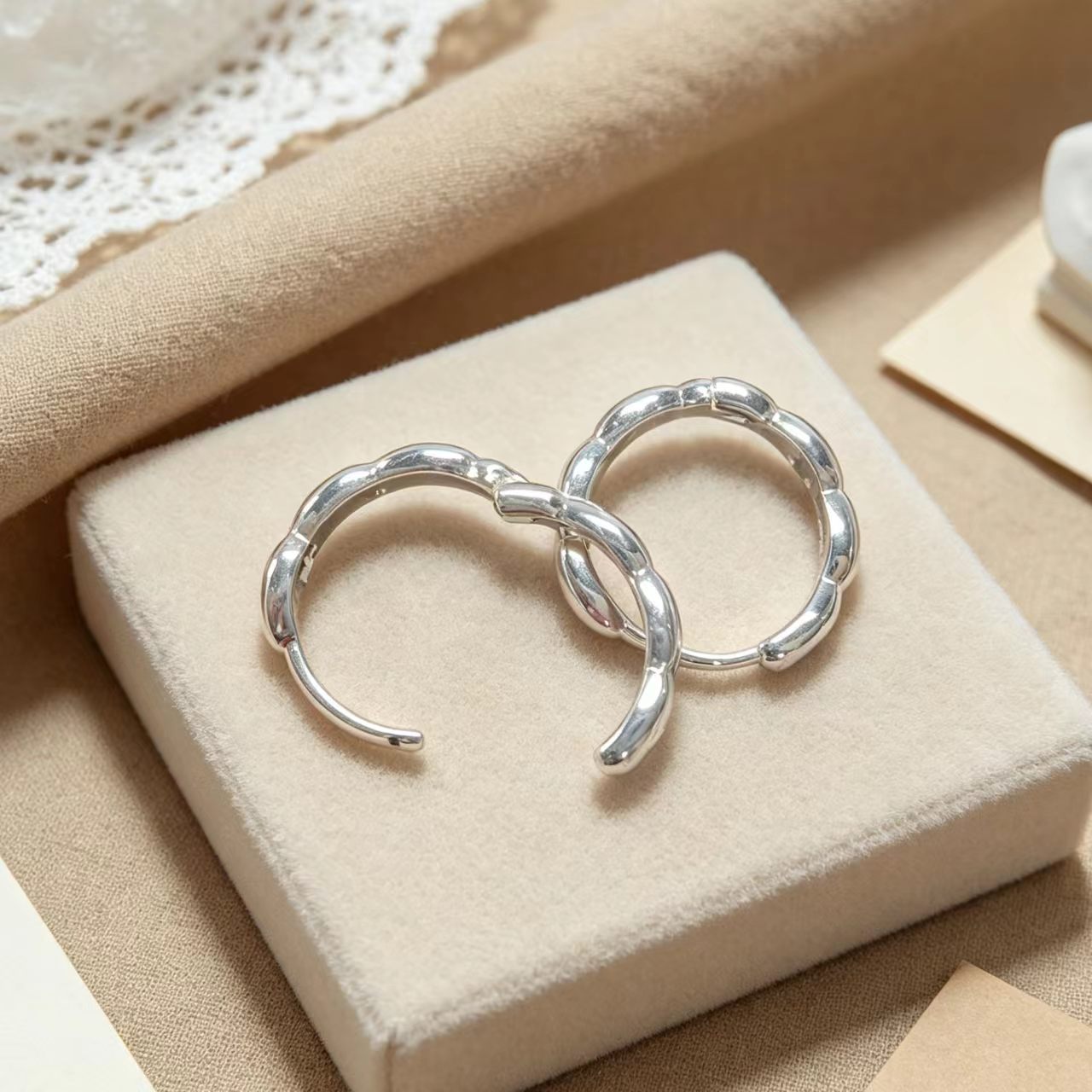 Circle Earrings For Women In Silver, Made Of Copper With Real Gold Plated Finish And 925 Sterling Silver Ear Pins