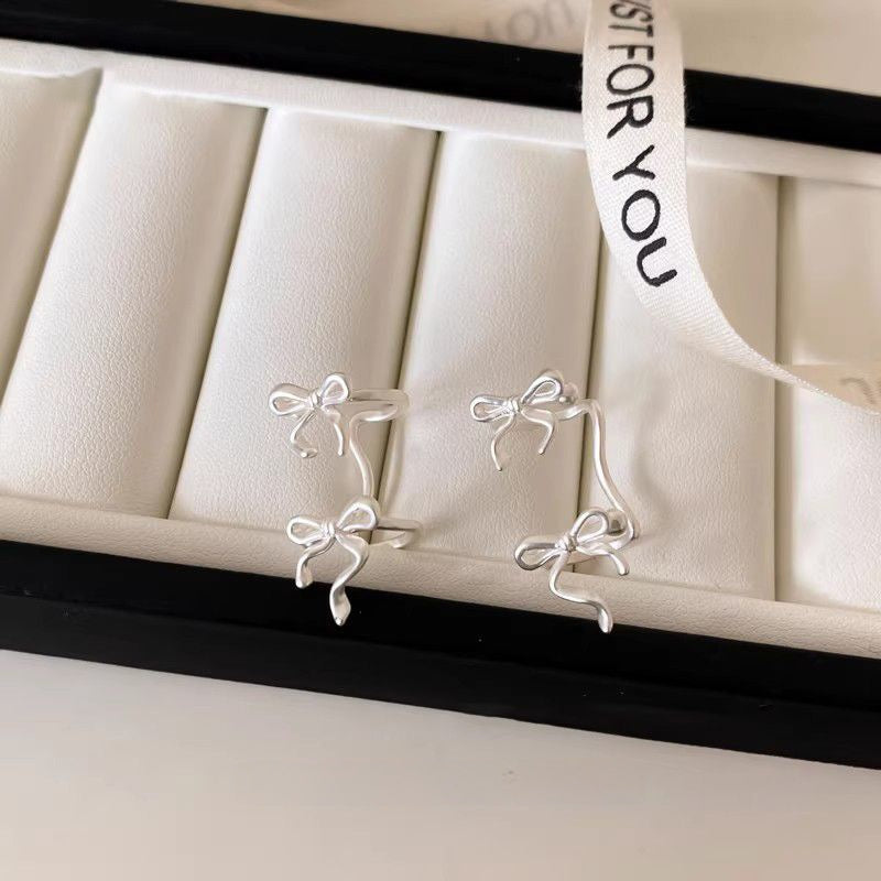 Bow Tie Clip Earrings For Women In Silver, Electroplated Copper Stud Earrings