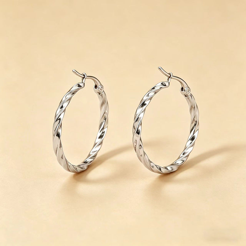 Exaggerated Circle Large Earrings For Unisex In Steel Color Featuring 304 Stainless Steel Ear Pins
