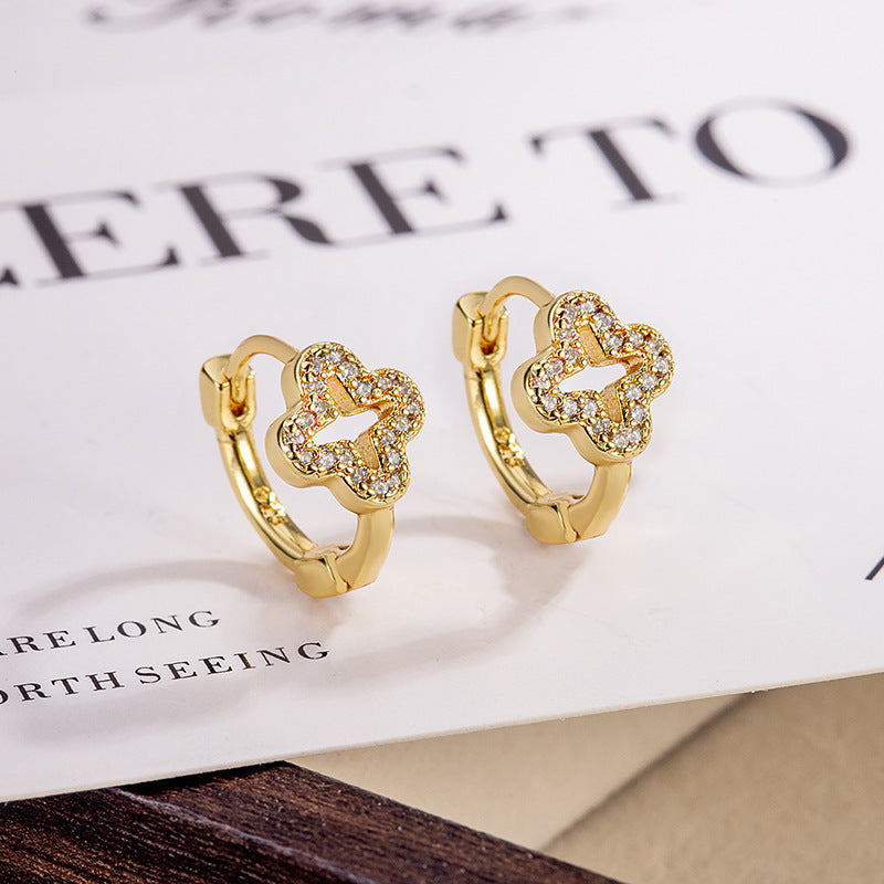 Lucky Heart Earrings For Women In Silver, Electroplated Copper With Zircon Inlay