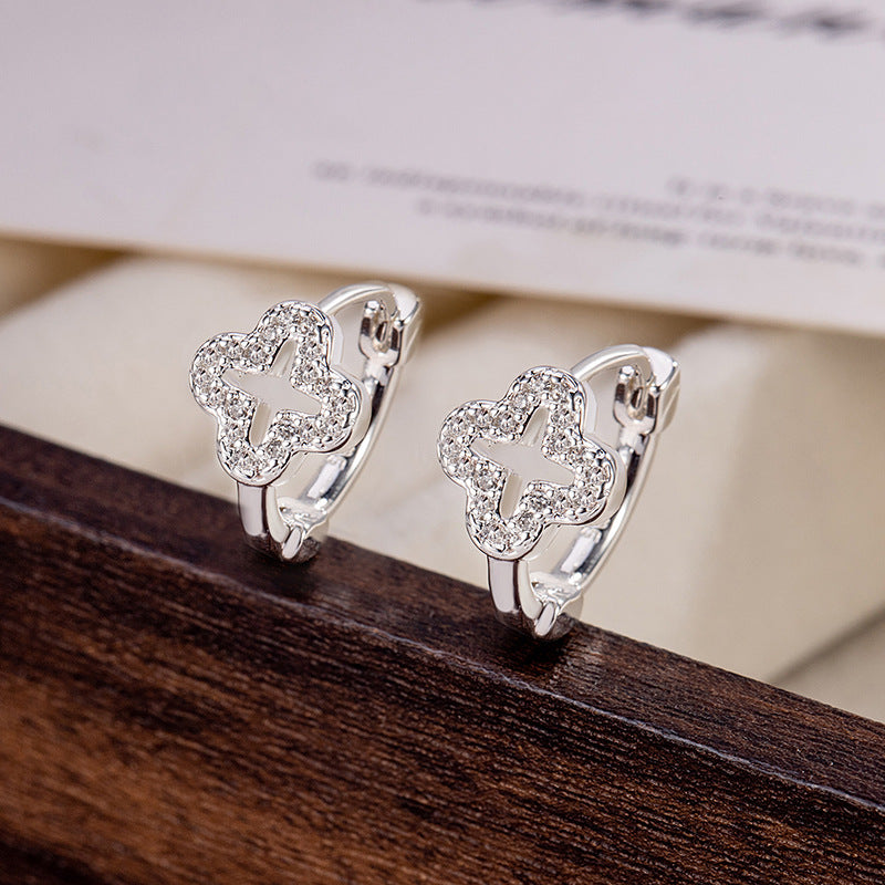 Lucky Heart Earrings For Women In Silver, Electroplated Copper With Zircon Inlay