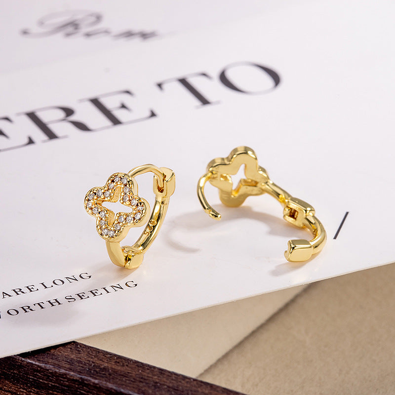 Lucky Heart Earrings For Women In Silver, Electroplated Copper With Zircon Inlay