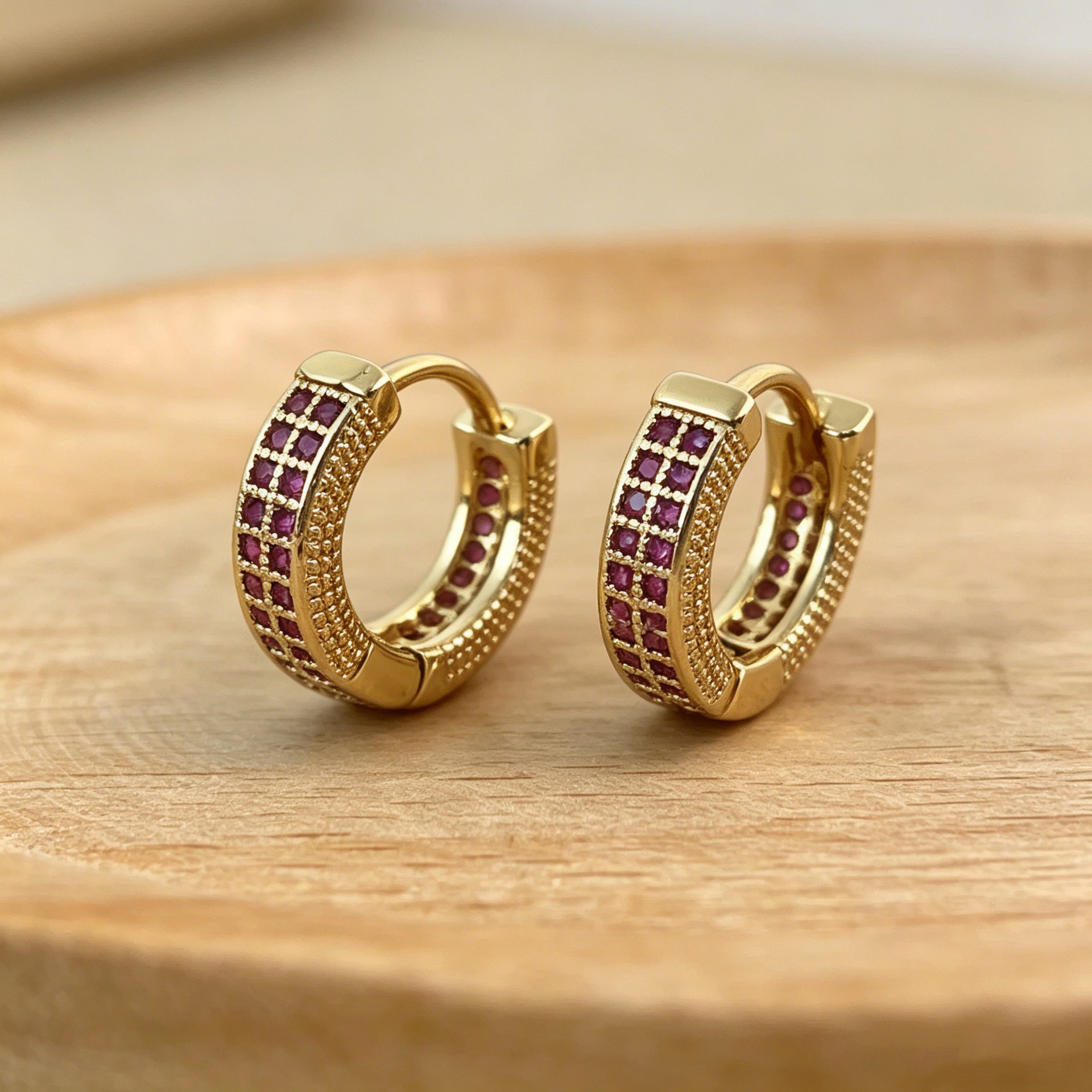 Geometric Copper Earrings With Electroplated Gold Plating Featuring Zircon Inlay, Hip-Hop Style Unisex Jewelry
