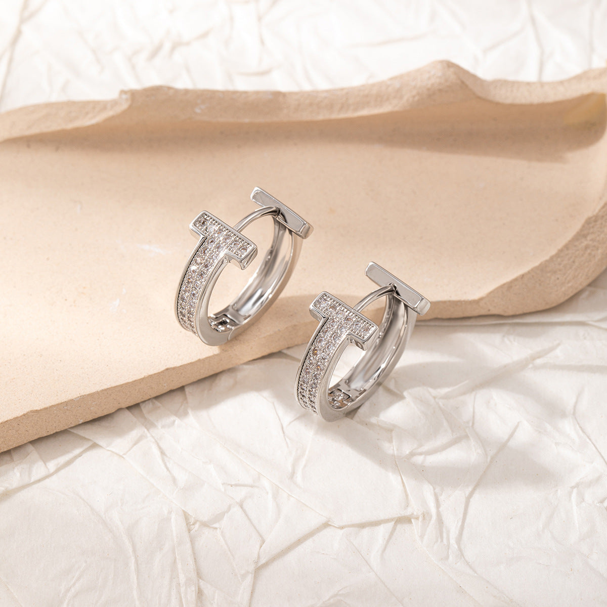 Luxurious Elaborate Round Hoop Earrings In Copper With Zircon Inlay, Unisex Design