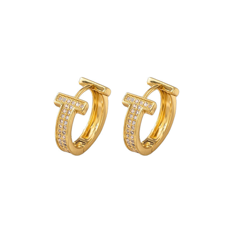 Luxurious Elaborate Round Hoop Earrings In Copper With Zircon Inlay, Unisex Design