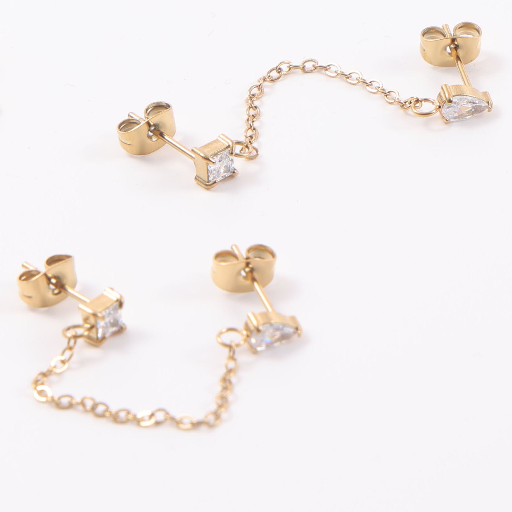 Geometric Stud Earrings With Electroplated 18K Real Gold Plating And Titanium Steel Posts Featuring Zircon Inlay